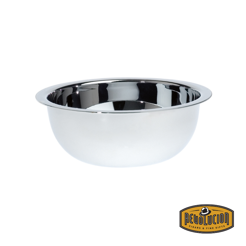 Stainless steel Edwin Jagger shaving bowl – angled front view.