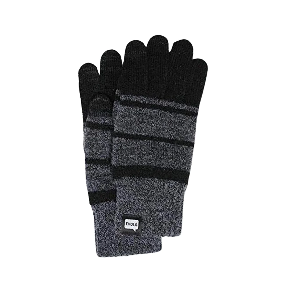 Evolg unisex casual knitted gloves in black and charcoal, featuring a stylish and comfortable design for everyday wear.