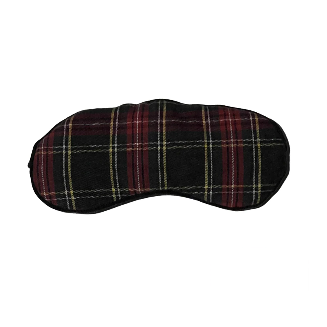 A stylish plaid-patterned sleep mask with a lace elastic band, offering a secure and comfortable fit while blocking out light.