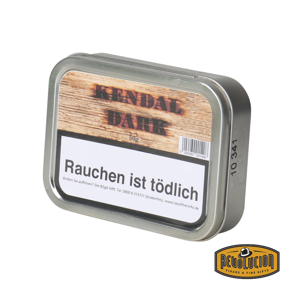 Image of a Gawith Hoggarth Kendal Dark Pipe Tobacco package. The packaging has a vintage-style design, featuring the brand’s name and product details. The Revolucion logo is visible in the corner.