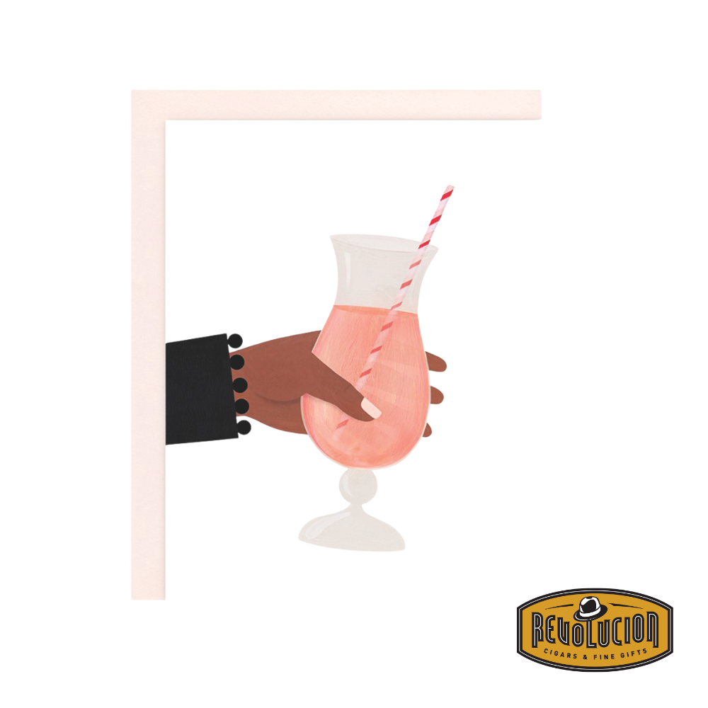 Front of the "9 Months of Mocktails" greeting card, showcasing a playful and colorful design with mocktail illustrations, perfect for celebrating pregnancy.