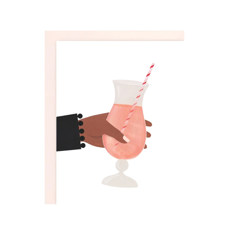 Front of the "9 Months of Mocktails" greeting card, showcasing a playful and colorful design with mocktail illustrations, perfect for celebrating pregnancy.