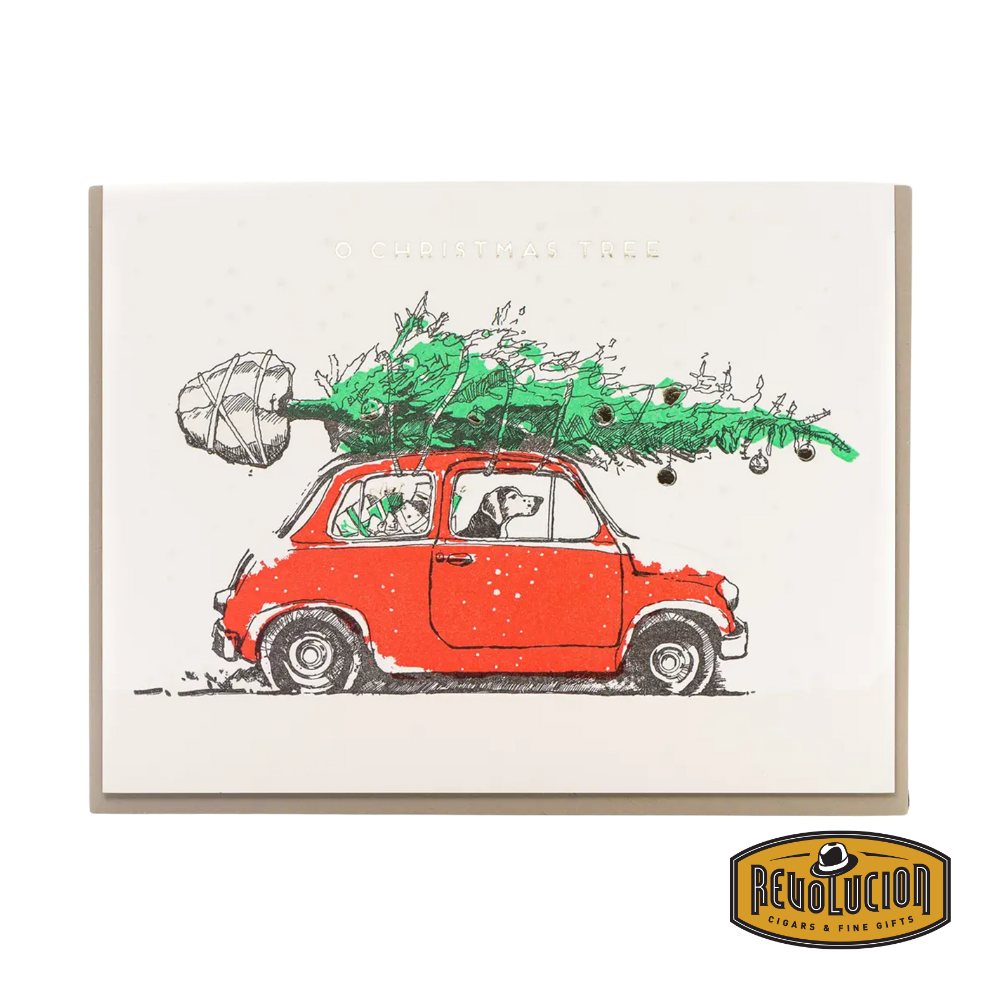 A charming Christmas greeting card featuring an adorable dog playfully tangled in festive tree lights, capturing the joy and humor of the holiday season. The design is heartwarming and perfect for dog lovers celebrating Christmas.