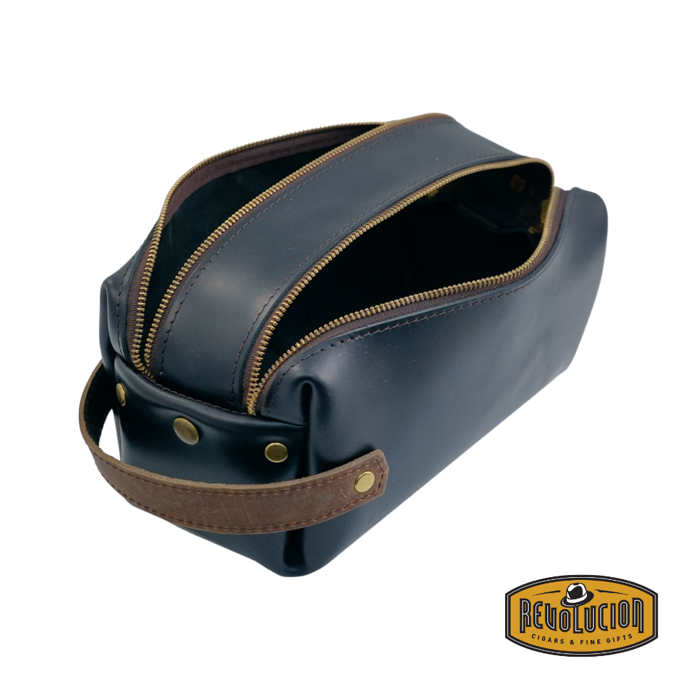 Top view of the High Line Max Leather Bag with the zipper open, revealing spacious interior compartments.