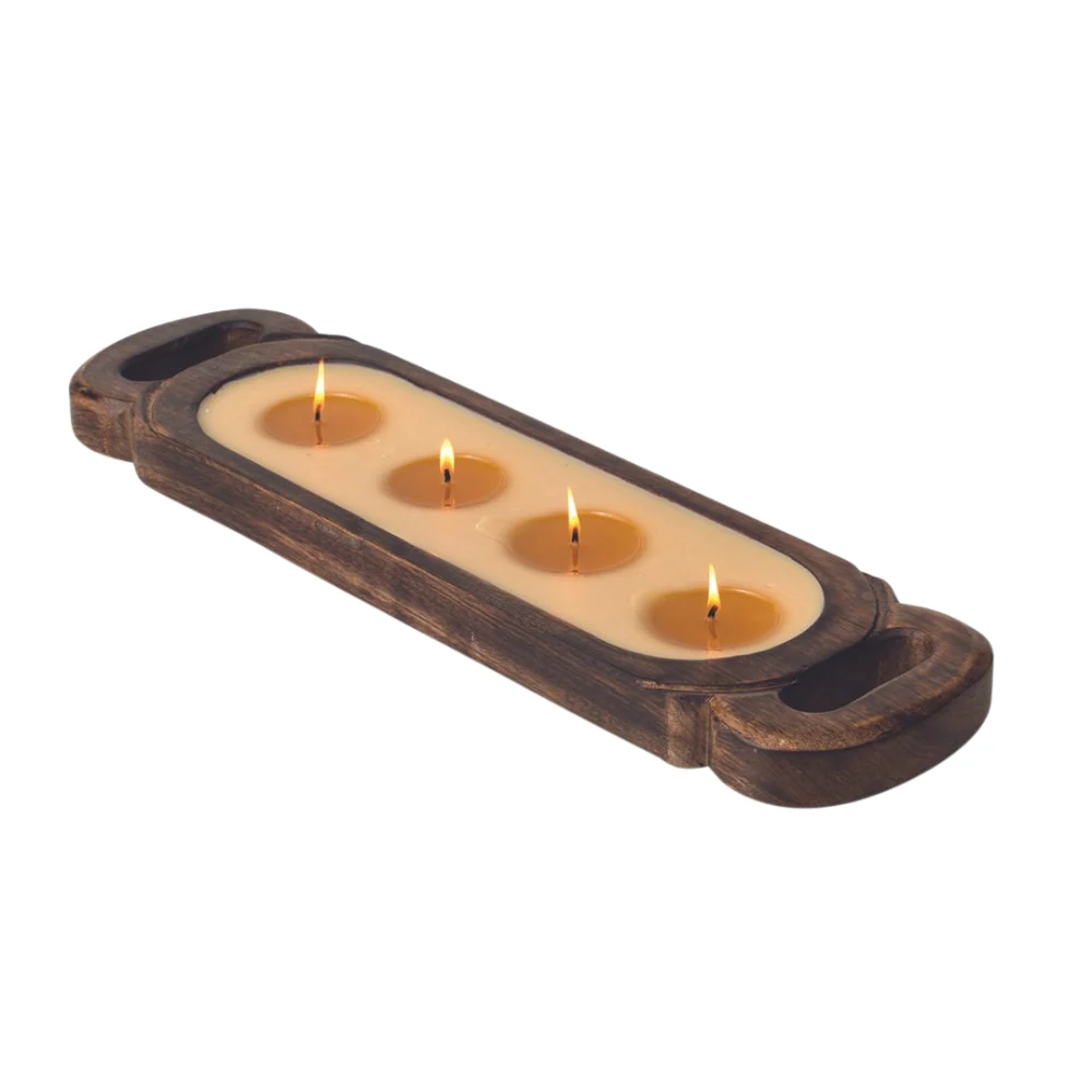 Himalayan Handmade Candles - Medium Wooden Tray in Bourbon Vanilla, a rustic multi-wick candle in a handcrafted wooden tray.