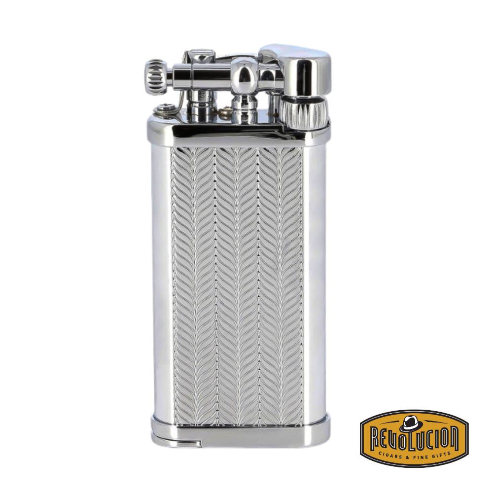 IM Corona Old Boy 3700 Pipe Lighter in silver matte finish, shown from the front with its classic flint ignition and compact rectangular form.