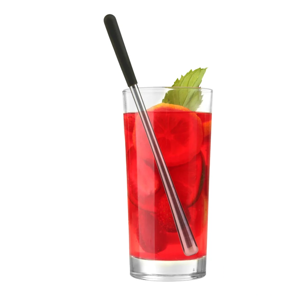 Icy Stainless Steel Swizzle Stick inside a glass of sangria, demonstrating its use in mixing beverages.