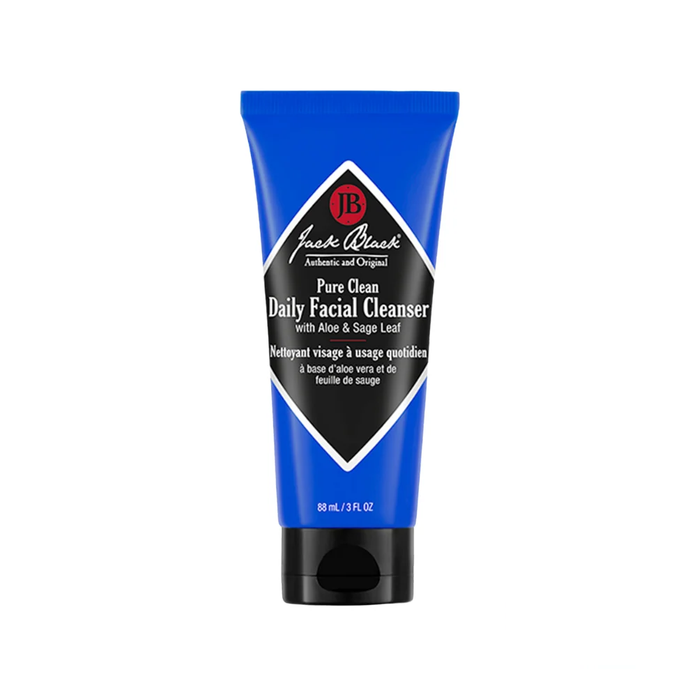 Jack Black Pure Clean Daily Facial Cleanser 3oz bottle – compact travel-friendly size for daily cleansing and toning.