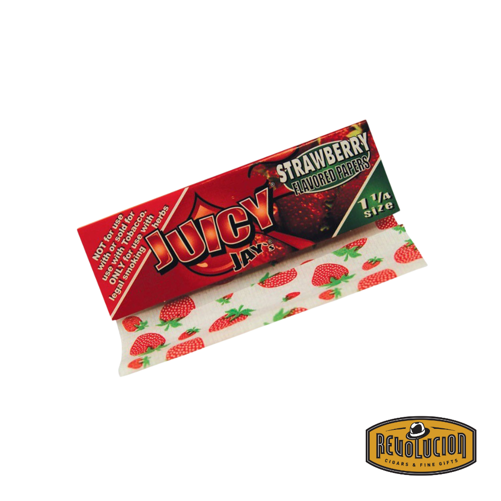 Juicy Jay's Strawberry Flavored Rolling Paper – 1 1/4 size pack with strawberry-themed packaging.