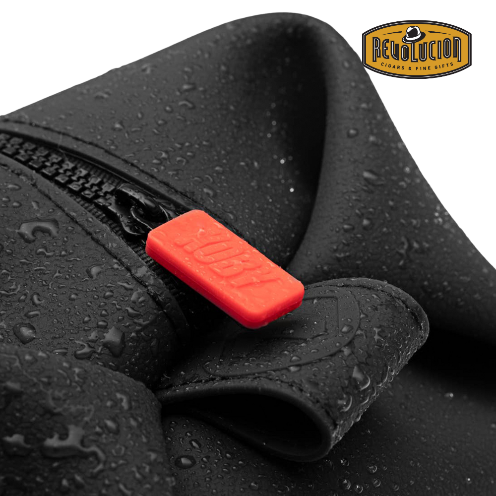 Close-up image of the charcoal Koby Bag focusing on the sturdy zipper and textured waterproof silicone material.