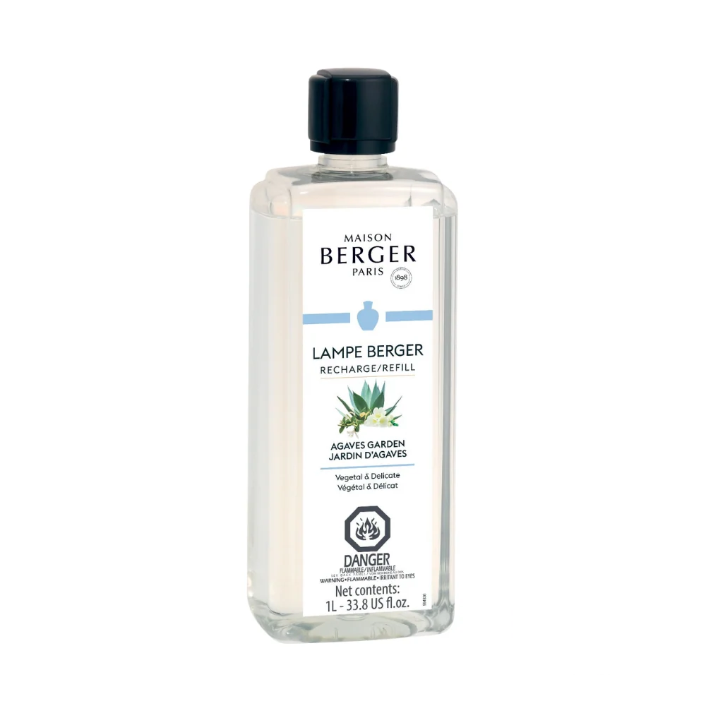 Lampe Berger Refill bottle of Agaves Garden fragrance, featuring a fresh, floral blend of agave and botanical notes that create a serene and soothing ambiance.