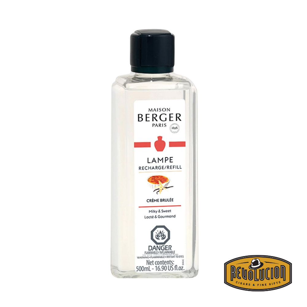 Lampe Berger Refill bottle of Creme Brulee fragrance, offering a sweet, indulgent scent reminiscent of rich caramelized sugar and creamy vanilla, perfect for a cozy, inviting atmosphere.