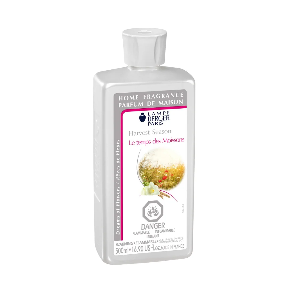 A Lampe Berger Refill bottle in the Harvest Season fragrance, capturing the essence of autumn with warm, earthy notes of ripe fruits, golden grains, and a hint of spice for a cozy and inviting atmosphere.