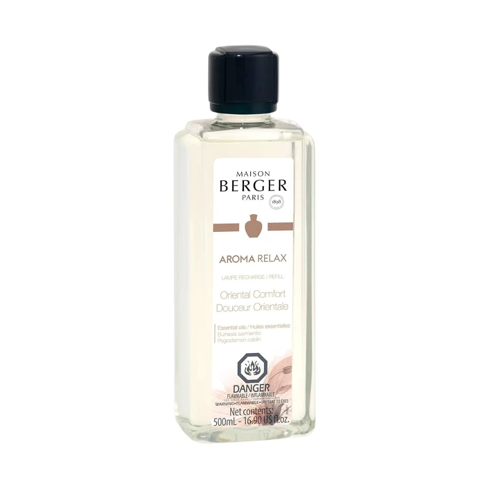 Lampe Berger Refill bottle of Oriental Comfort fragrance, offering a warm and luxurious blend of spices and floral notes to elevate any space.