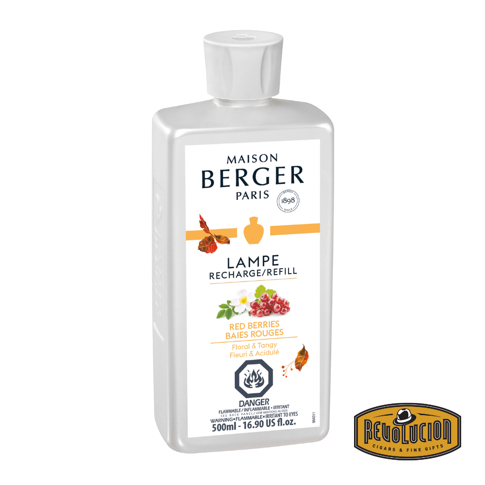 Lampe Berger Red Berries Refill – A bottle of Lampe Berger home fragrance refill with a fruity red berries scent.
