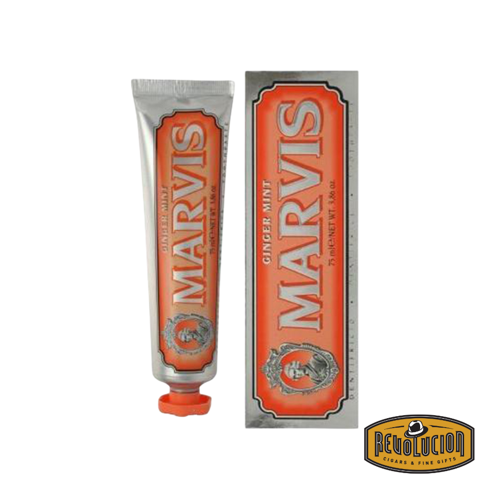 Marvis Ginger Mint Toothpaste in its signature retro-style tube, combining spicy ginger with cooling mint for a bold and invigorating flavor experience.