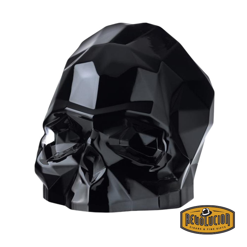 Nude Memento Mori Faceted Skull in Black, with sharp geometric facets and a glossy, deep black finish for a bold, artistic statement.