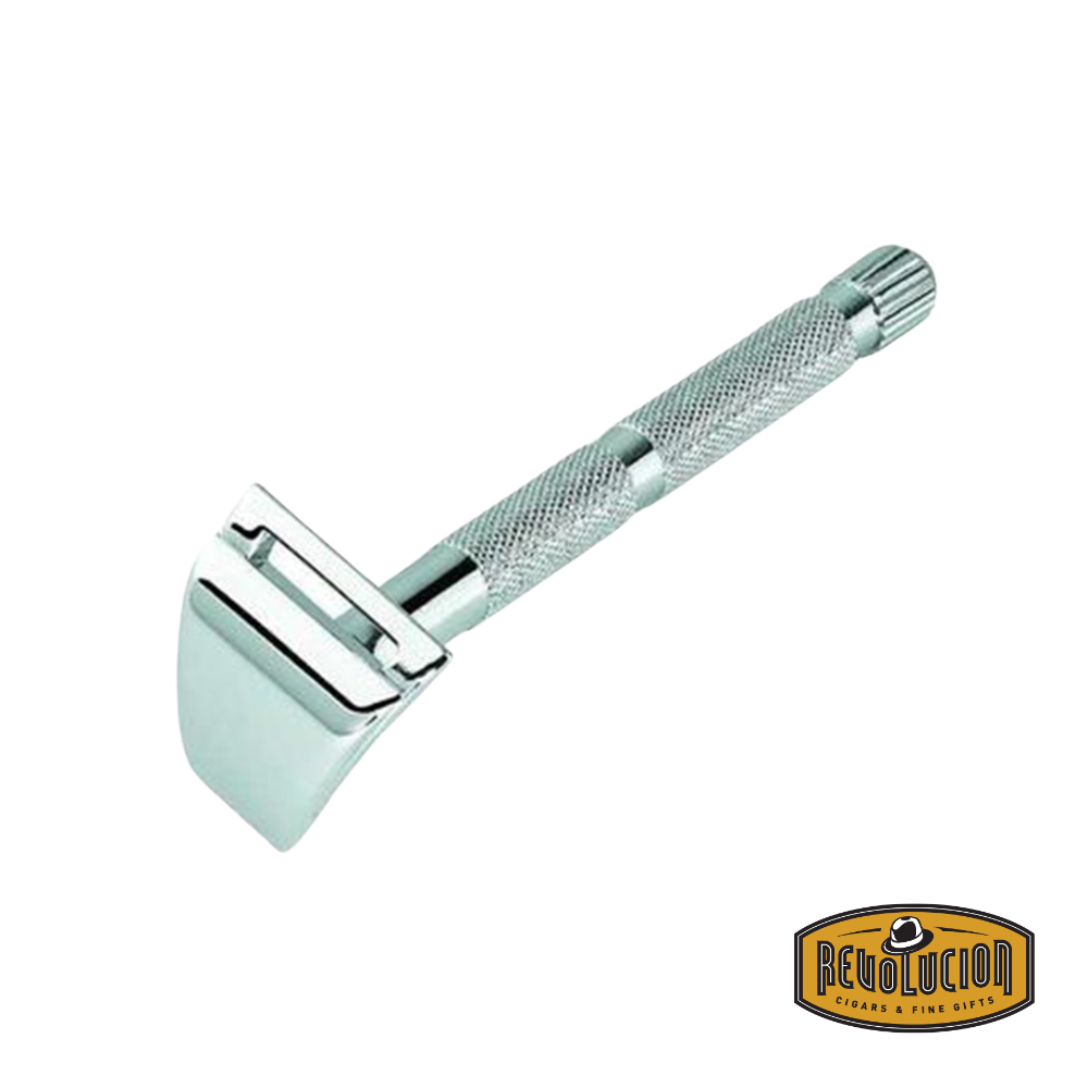 Merkur De Detailing Razor - Chrome, front view showing the detailed handle design.