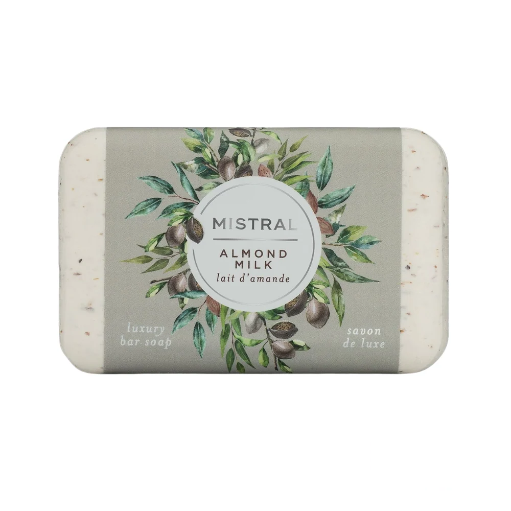 Mistral Almond Milk Soap Bar 200g – creamy beige bar soap enriched with almond milk, offering a luxurious and moisturizing lather.