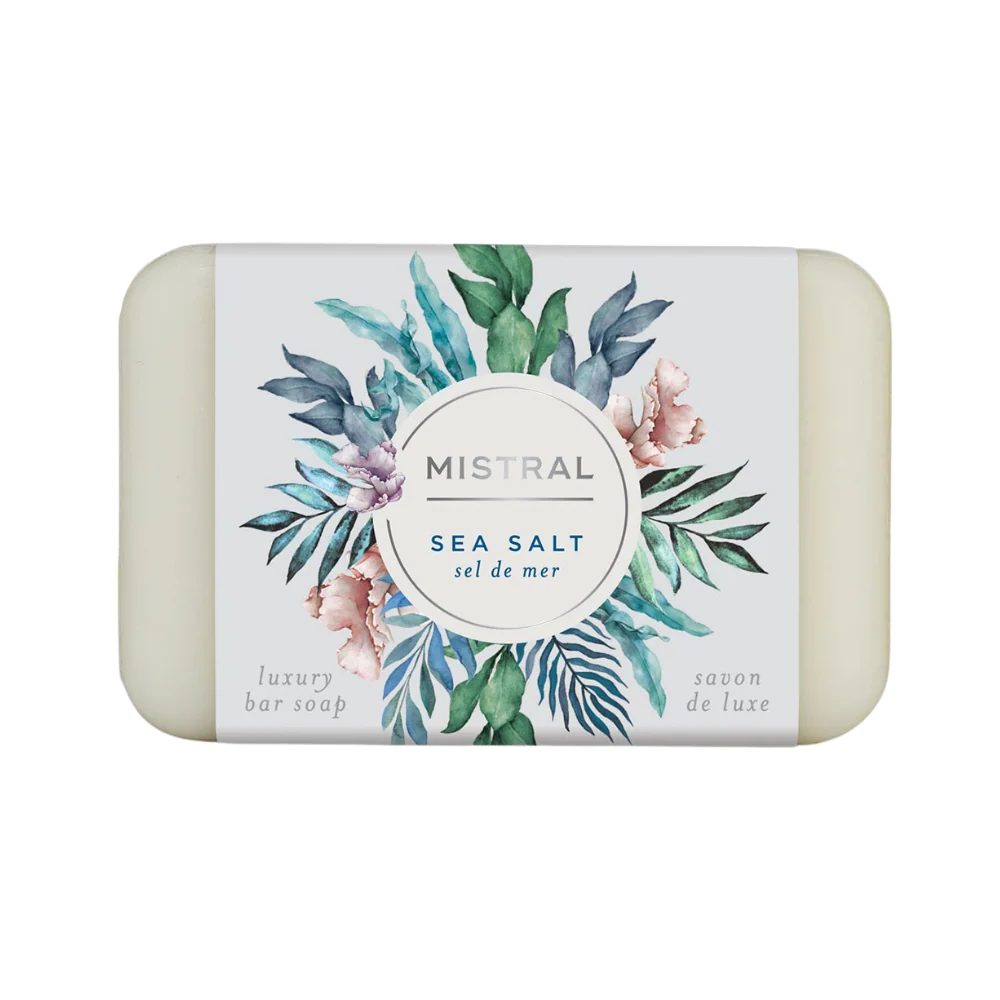 Mistral Sea Salt Soap Bar 200g – a vibrant ocean-blue French soap bar crafted with sea minerals and a refreshing coastal scent.
