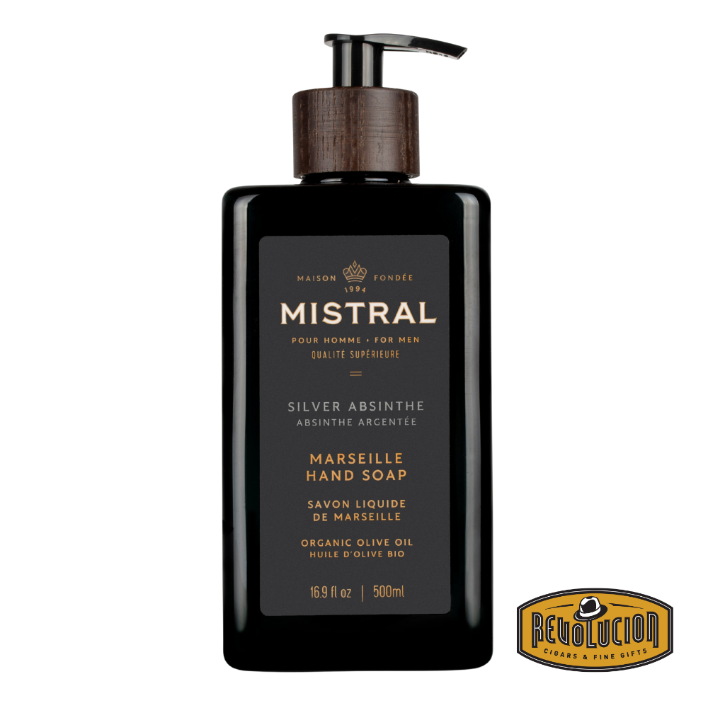 Mistral Hand Soap Silver Absinthe – 16.9 fl oz bottle with an elegant pump design, featuring a sophisticated label inspired by botanical and herbal notes.