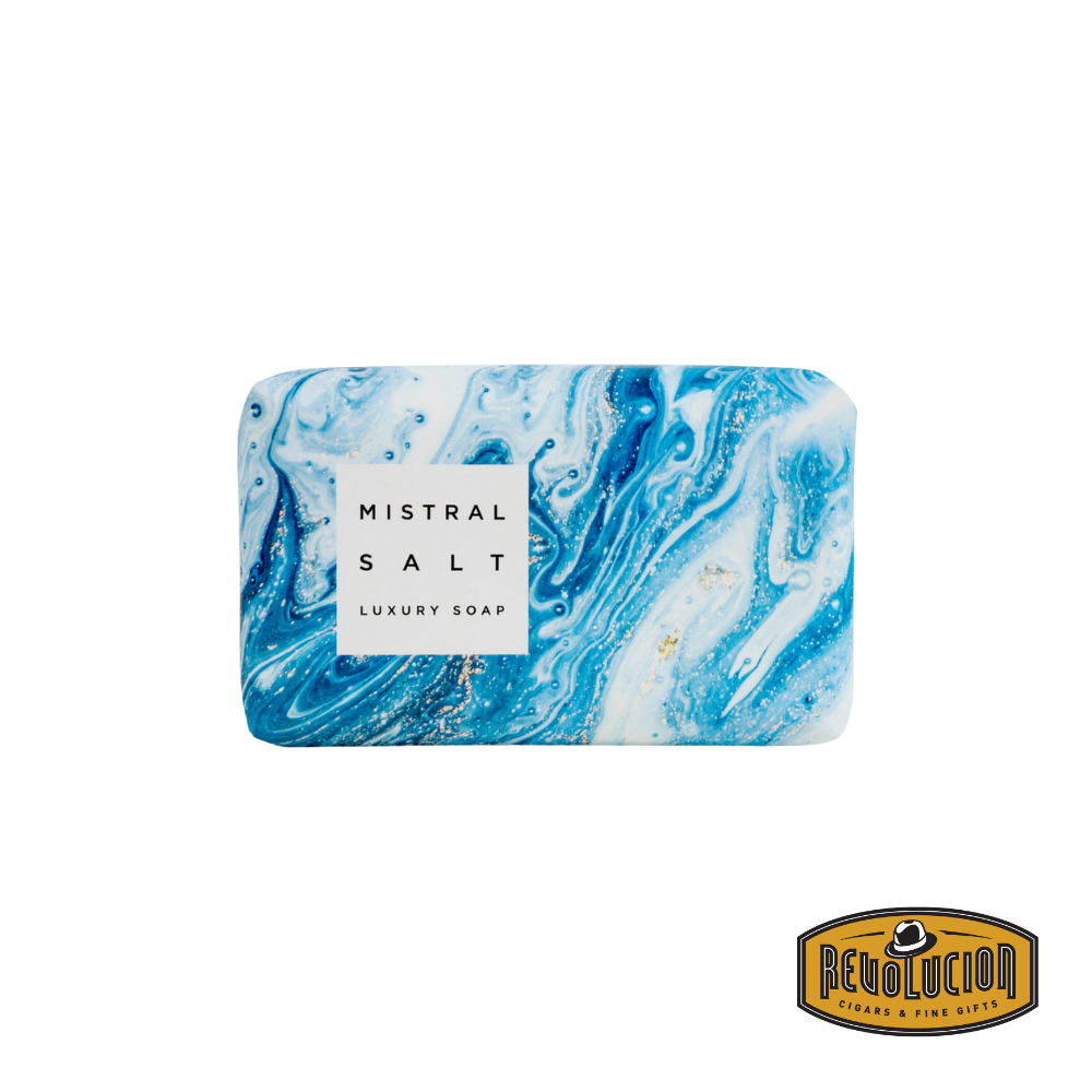 Mistral Marbles Salt Soap Bar 200g – a luxurious, marble-patterned soap bar with a mineral-rich formula, elegantly wrapped and crafted for deep cleansing and exfoliation.