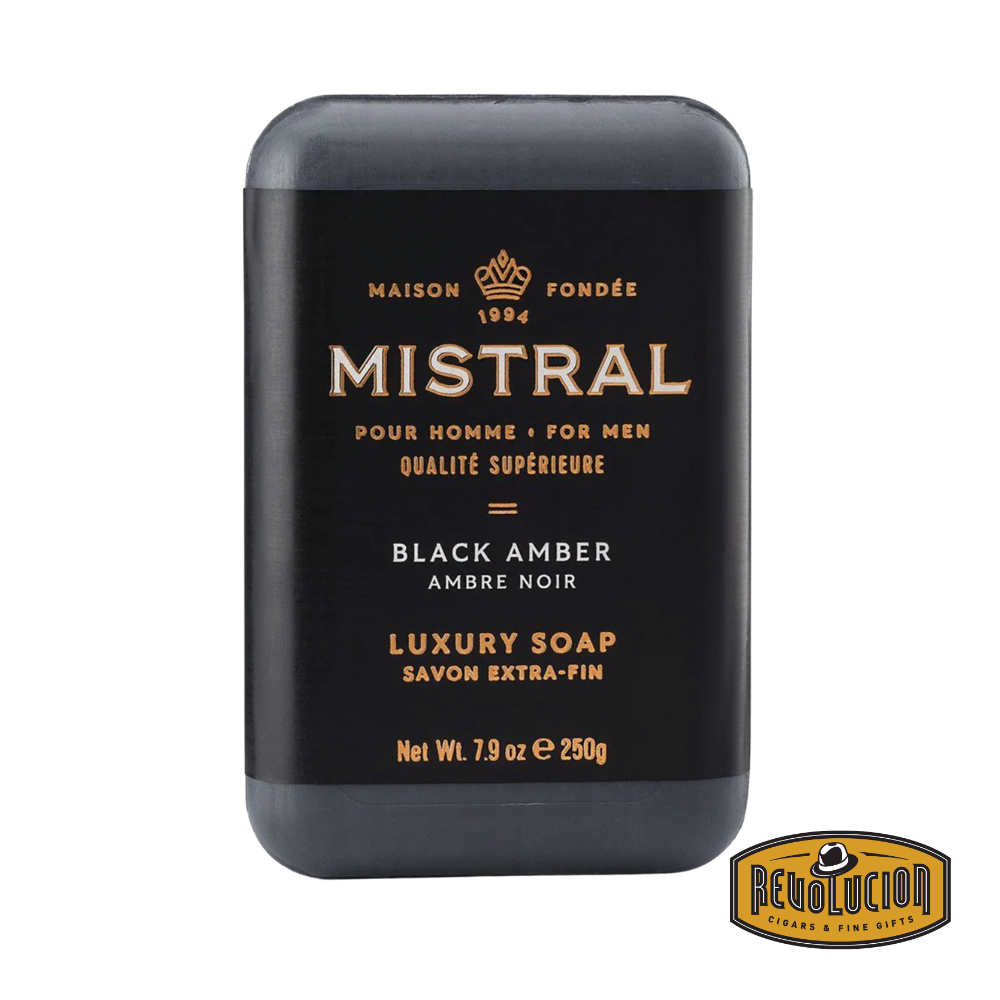 Mistral Men's Hydrating Soap Bar Black Amber – charcoal-colored bar with elegant design, crafted for a deep, hydrating cleanse.