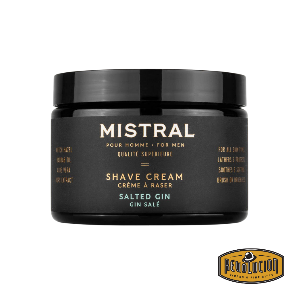Mistral Men's Shave Cream Salted Gin 255g – premium grooming cream in a sleek tube, offering a clean, smooth shave with a fresh, botanical scent.