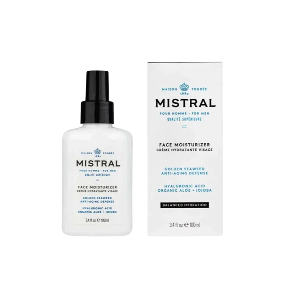 Mistral Performance Series Face Cream in a 100ML tube, designed with a sleek, modern look featuring bold typography and a professional-grade aesthetic suitable for premium men’s skincare.