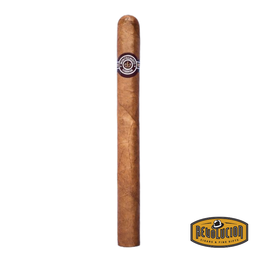 Montecristo No. 1 Cuban cigar in Lonsdale format, showcasing a long, slender shape with a rich brown wrapper and the classic Montecristo band, known for its full strength and complex profile.