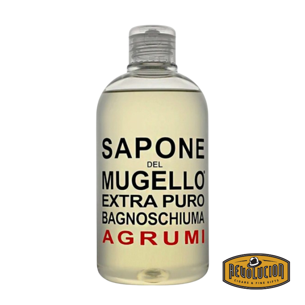 Mugello Shower Gel Agrumi 500ml – a sleek, clear bottle with vibrant citrus-themed label design, showcasing a refreshing Italian citrus body wash.