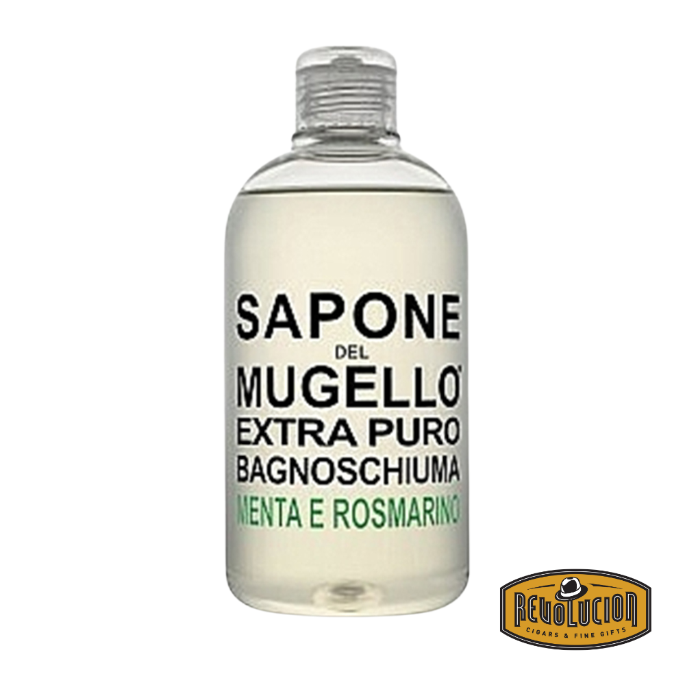 Mugello Shower Gel Mint and Rosemary 500ml – a tall, elegant bottle featuring a clean label design, promising a refreshing and invigorating cleansing experience with natural mint and rosemary extracts.