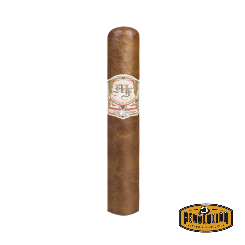 Close-up of My Father No.1 Robusto cigars with a smooth, reddish-brown wrapper and signature My Father band in a cedar box.