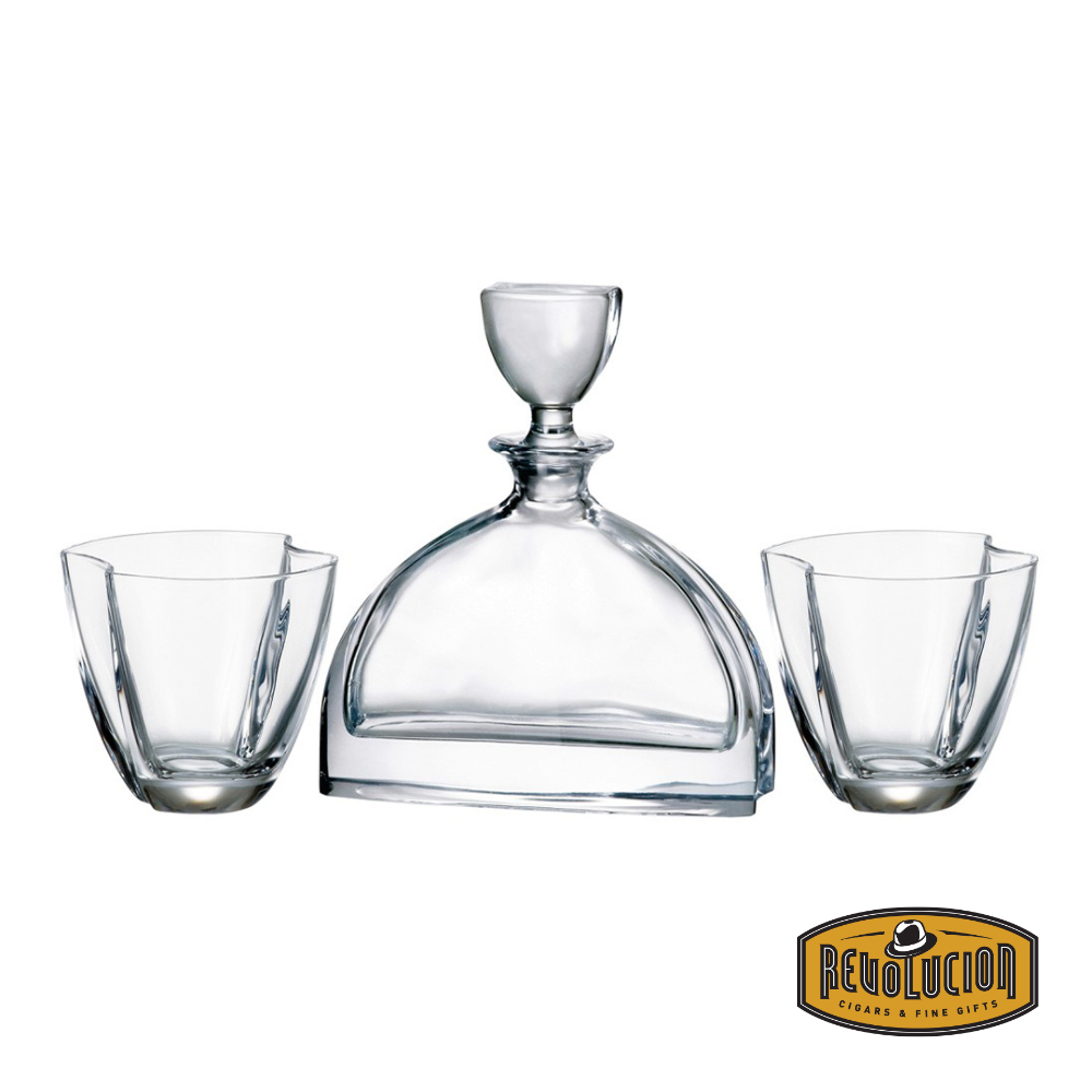 Nemo Whisky Set 3pc, featuring a sculptural 0.7L decanter with two matching whiskey glasses, designed with bold geometric angles for a sophisticated and modern look.