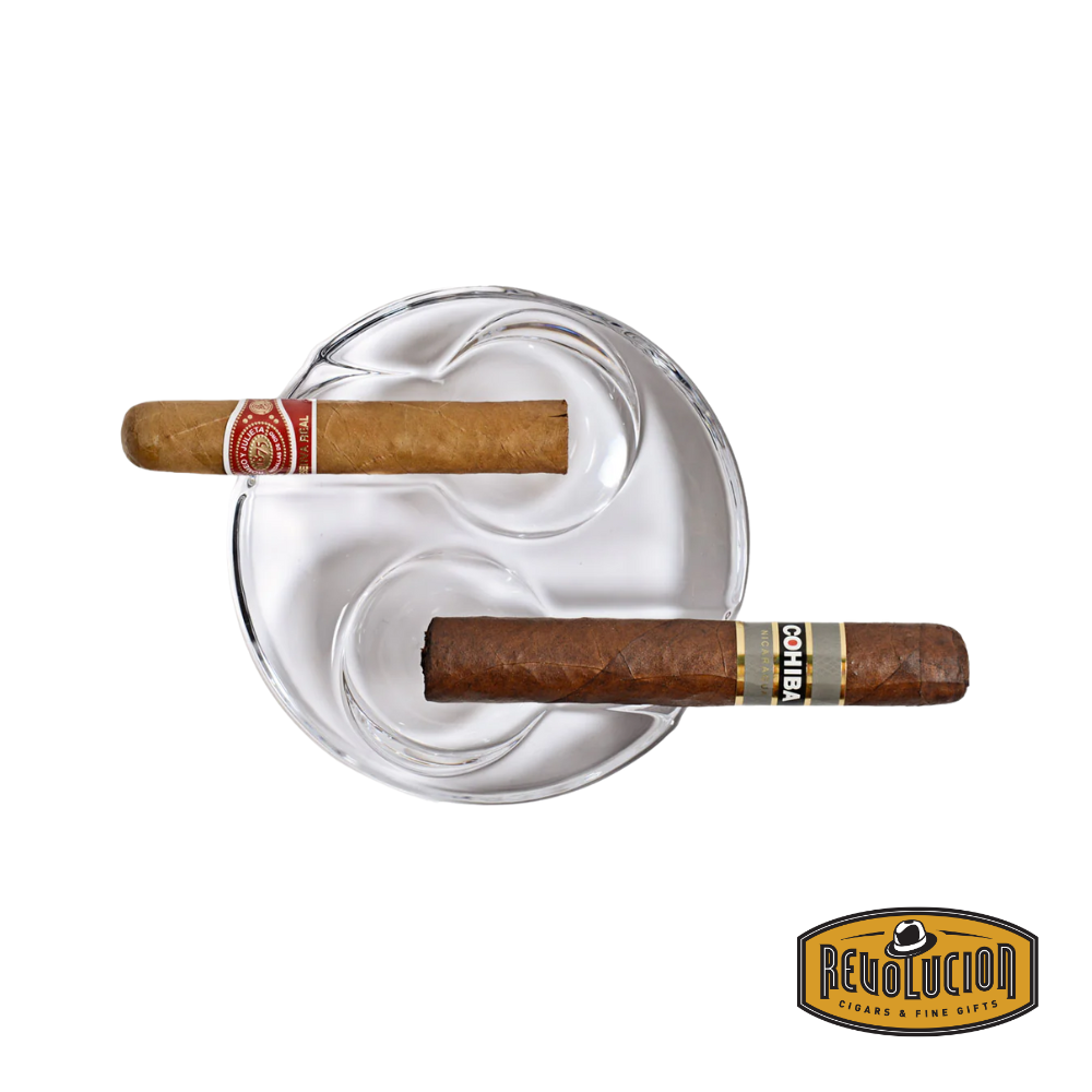 Front view of the Nude Altruist Cigar Glass Ashtray, featuring a sleek and transparent glass design with a contemporary minimalist aesthetic.