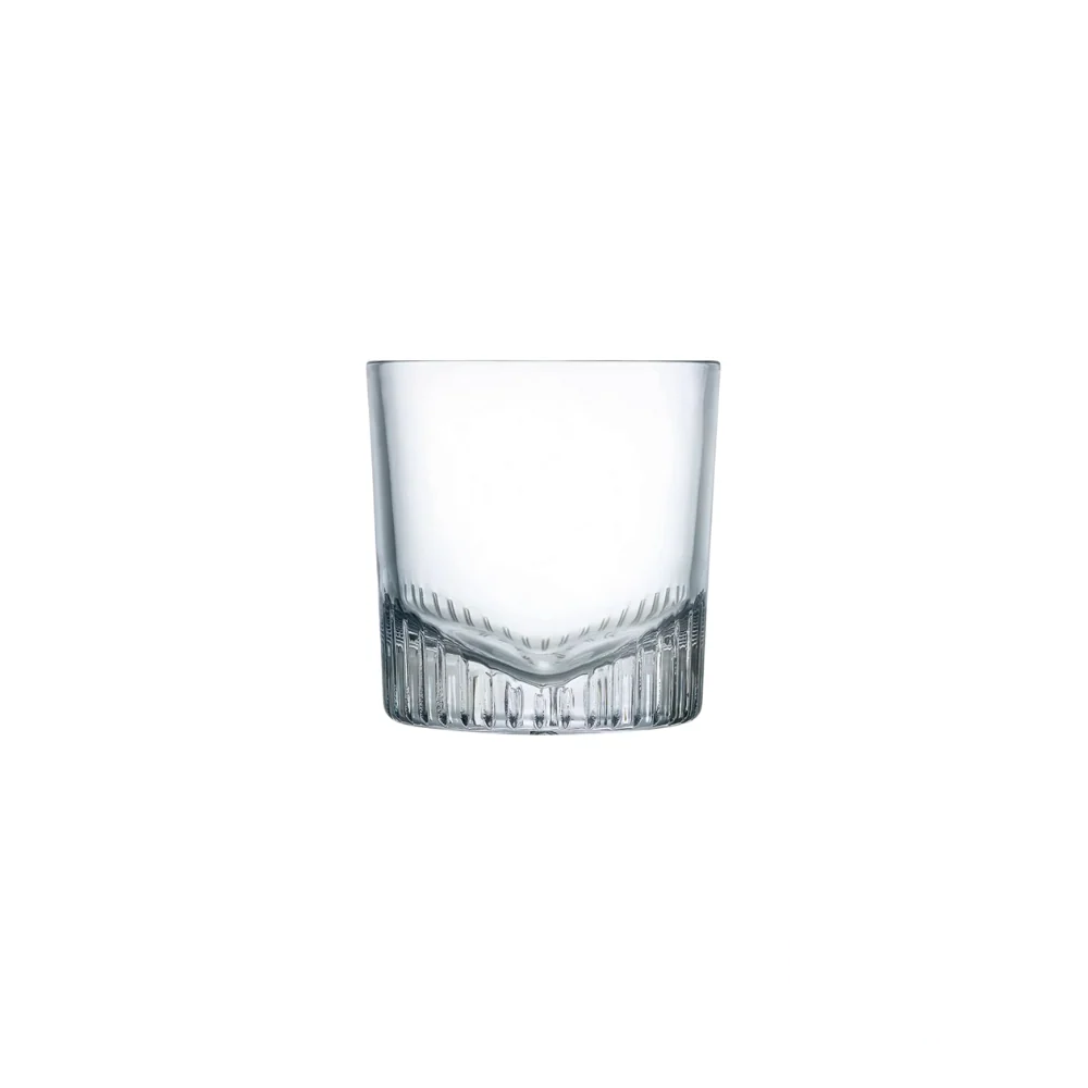Nude Caldera Whisky Glass set of 4, elegantly crafted with a modern design, shown empty to highlight its unique shape and high-quality glass construction.