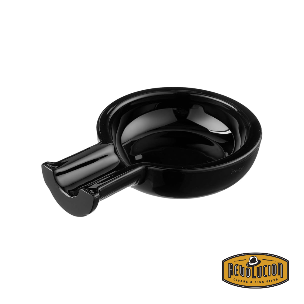 Front view of the Nude Egoist Cigar Ashtray Black, showcasing its sleek black glass design with a contemporary and minimalist aesthetic.