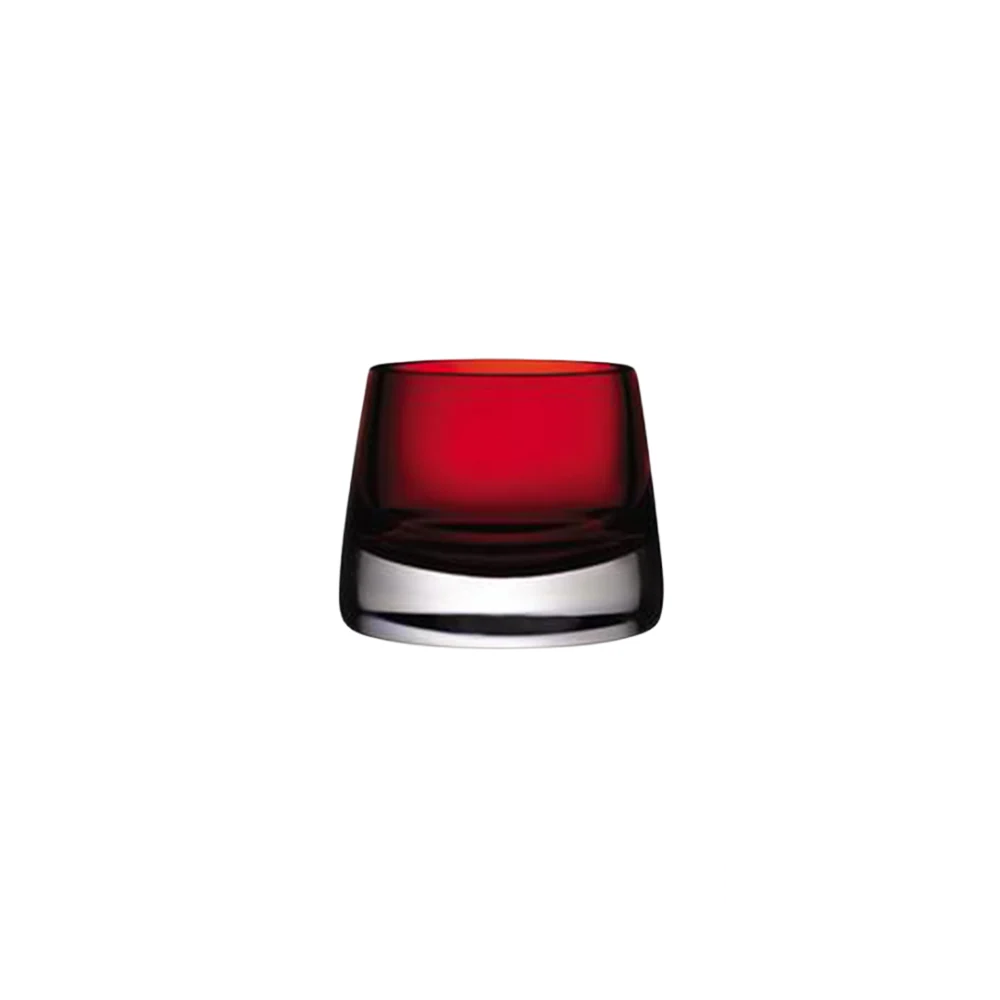 Nude Joy Votive Candle Holder in vibrant red glass, offering a warm and elegant glow for any setting.