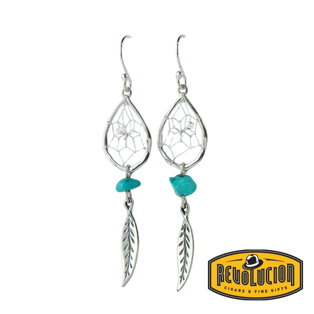 Steorra .75" Teardrop Sterling Silver Dream Catcher Earrings with Turquoise Stone