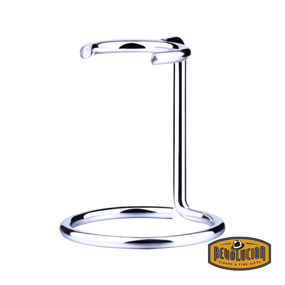 Parker chrome shaving stand holding a brush and razor on a clean white background.