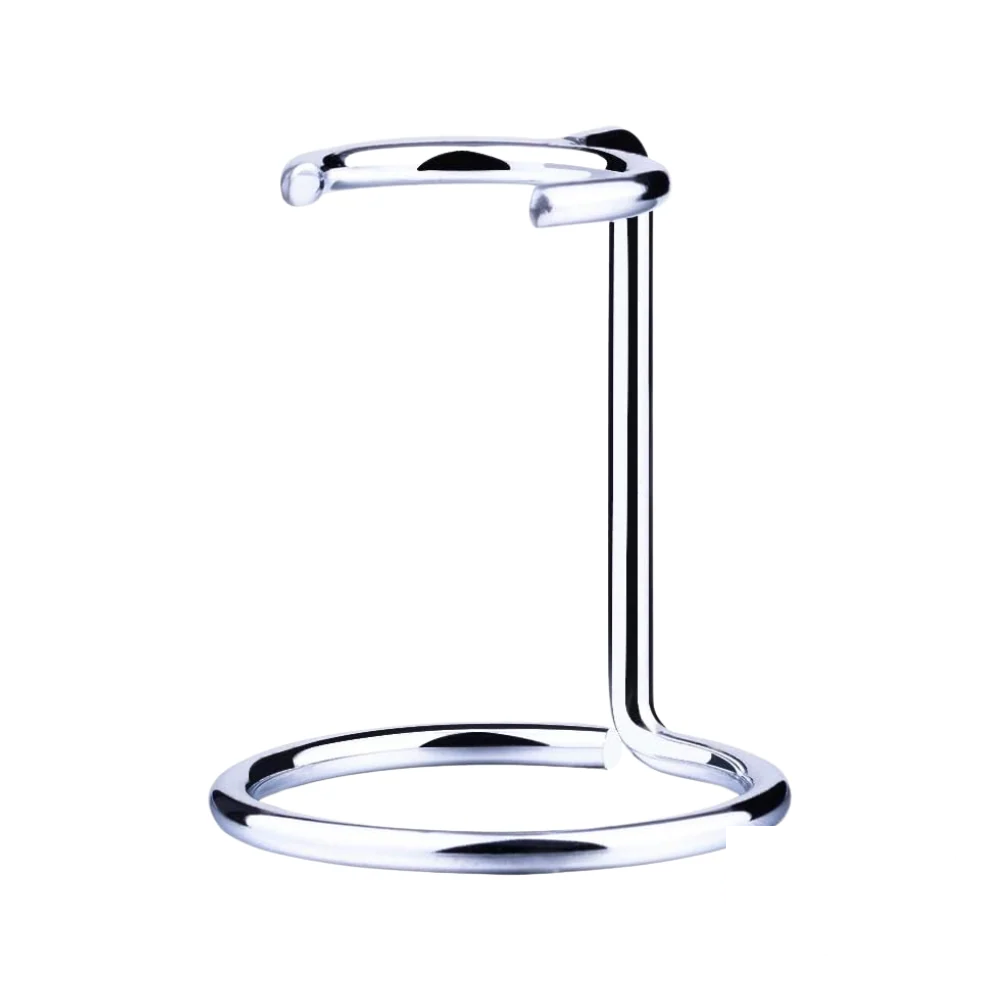 Parker chrome shaving stand holding a brush and razor on a clean white background.