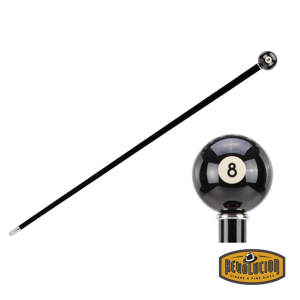Pasotti Cane Billiard Pool 8-Ball – A stylish black walking cane featuring a glossy black 8-ball handle, perfect for collectors and gentlemen with a refined taste.