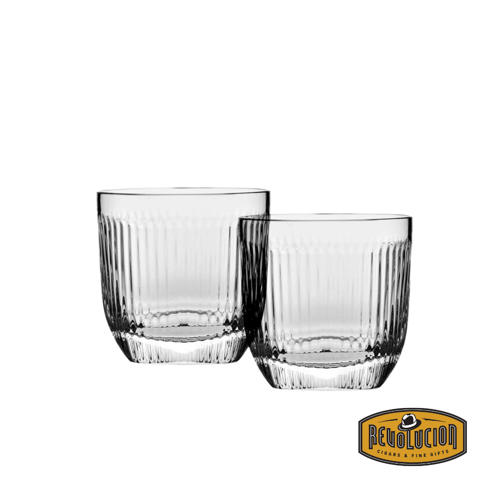 Set of two Krosno Perfect Serve Gentleman glasses with a sophisticated ribbed texture, ideal for serving whiskey or cocktails.