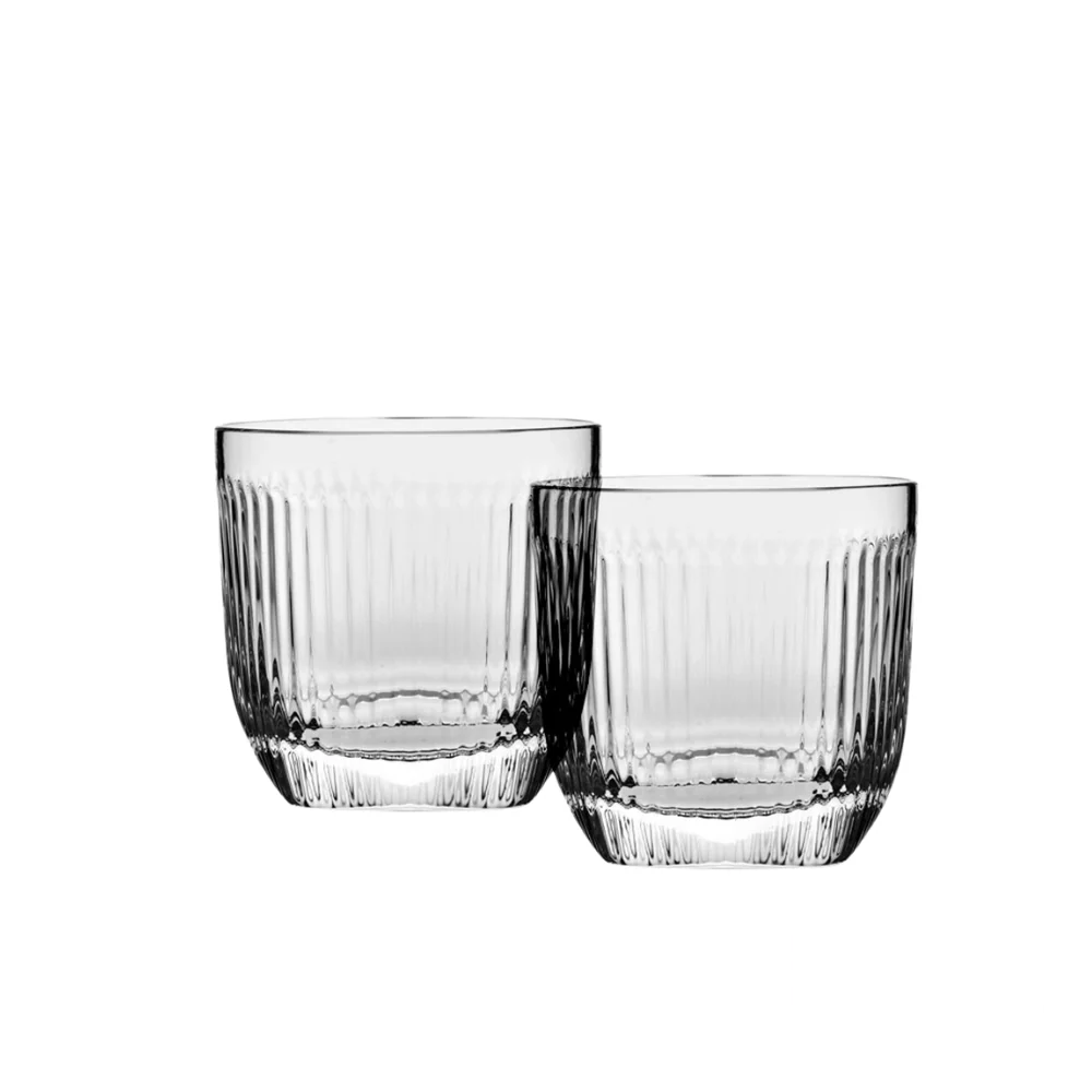 Set of two Krosno Perfect Serve Gentleman glasses with a sophisticated ribbed texture, ideal for serving whiskey or cocktails.