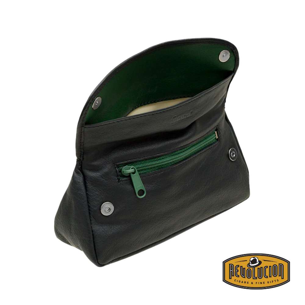 Opened Peterson Avoca Pipe & Accessory Pouch, revealing compartments for pipes and accessories.