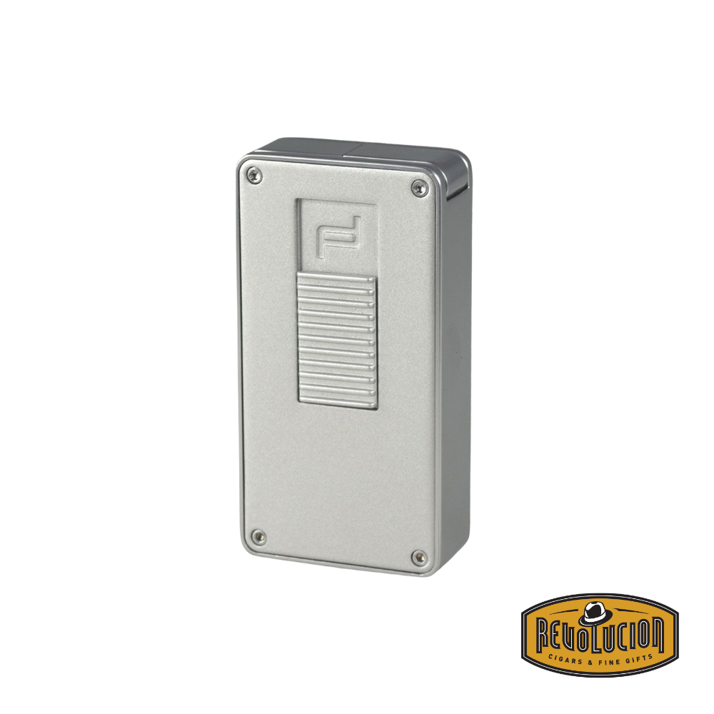 Porsche Design Single Wide Flame Lighter in chrome and silver, featuring a sleek metallic finish and minimalist aesthetic.