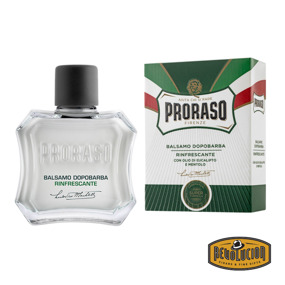 Proraso After Shave Balm with eucalyptus oil and menthol in a white bottle.