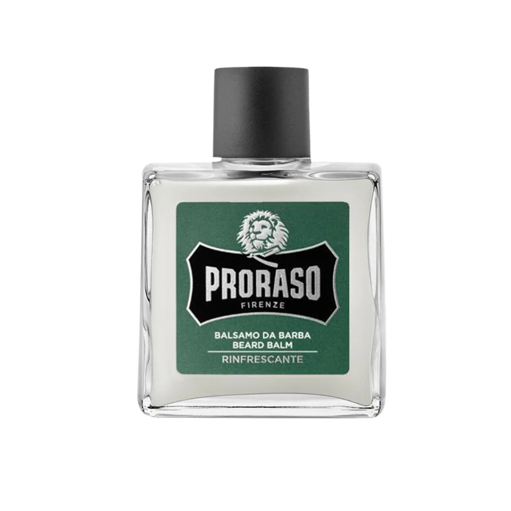 Proraso Beard Balm Refreshing in a white plastic bottle with green label.
