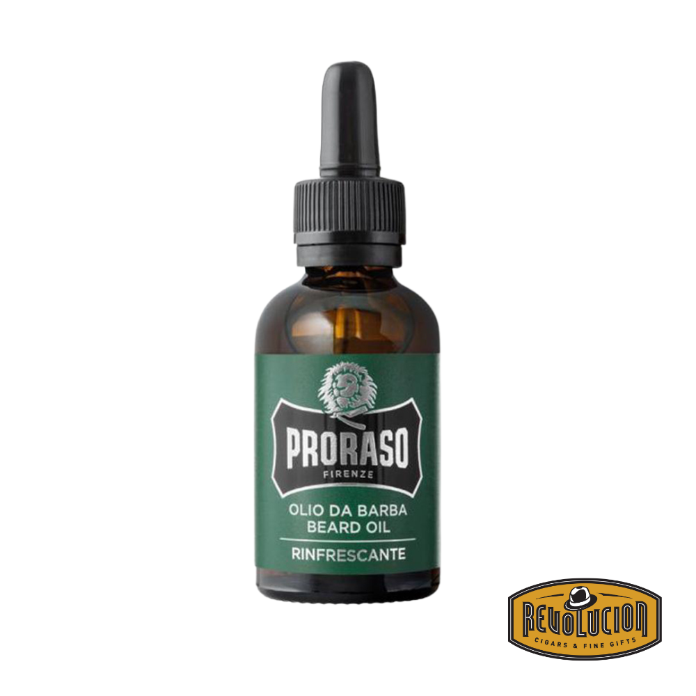 Proraso Beard Oil Refreshing in a glass dropper bottle.