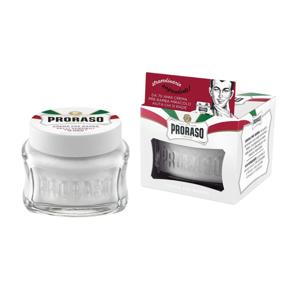 Proraso Pre and After Shave Cream with green tea and oatmeal, 100 ml jar.